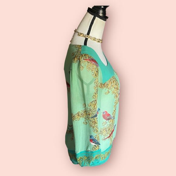 Vanessa Virginia Silk ANTHROPOLOGIE Green Blouse Top Bird Baroque Womens S 4 - Picture 6 of 9
